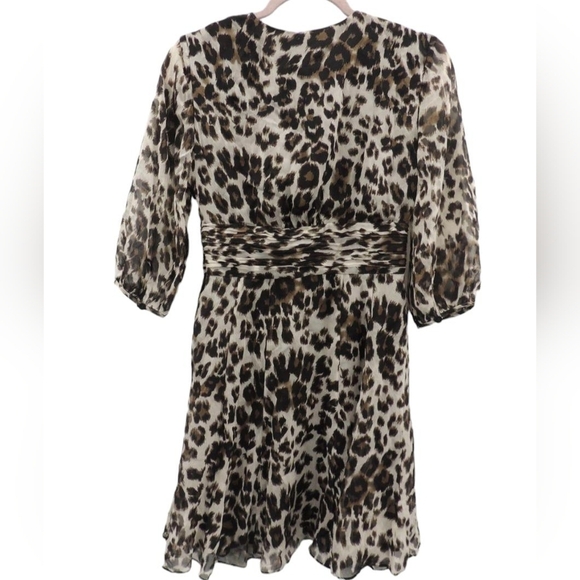 Diane Von Furstenburgh Women's Long Sleeve A Line Dress Snow Cheetah Size 2 - Picture 2 of 5